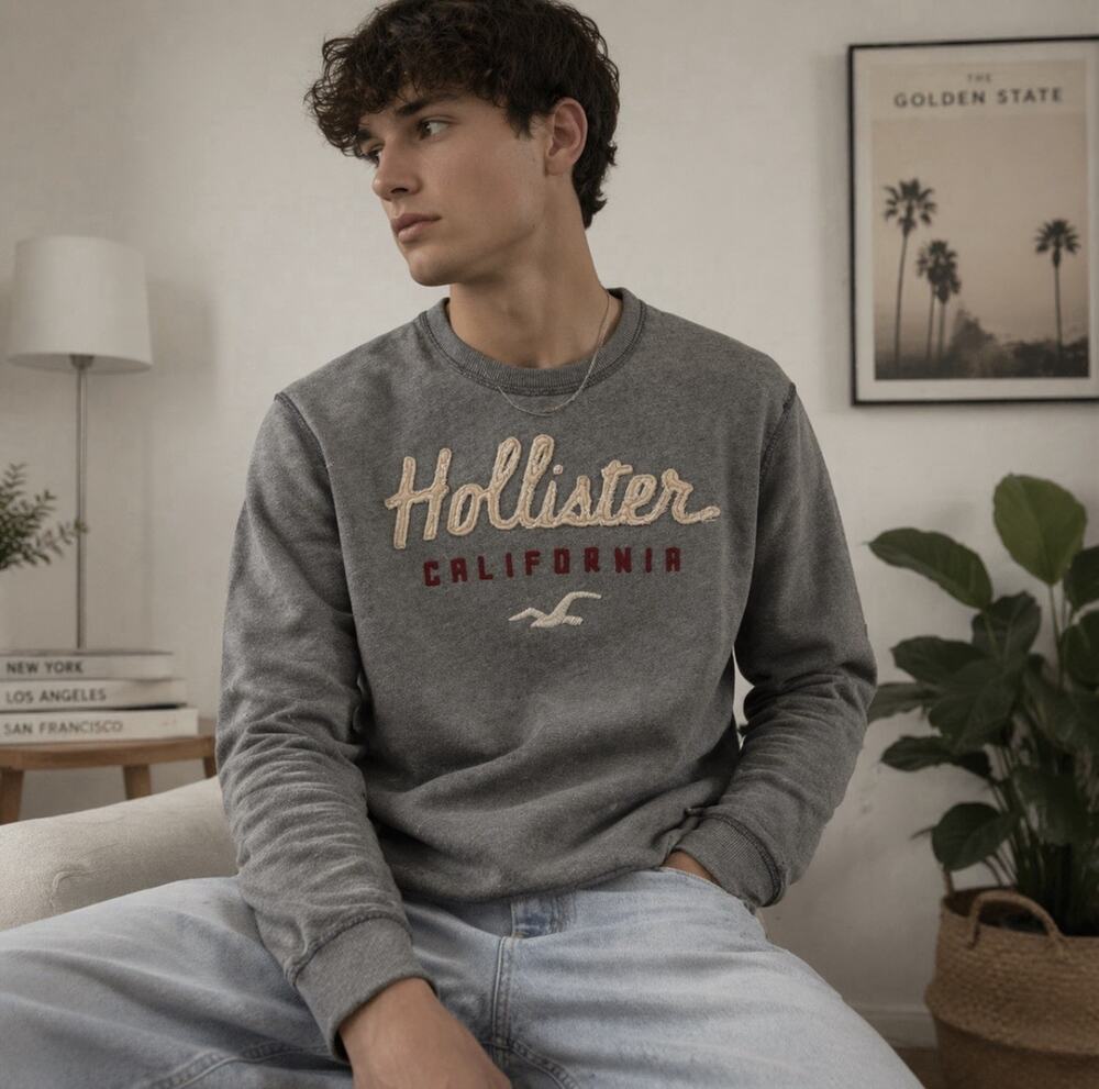 Hollister Mens M Wmns Ovrsz Y2K Mallcore Soft Flannel LS Embrd Applique Pullover